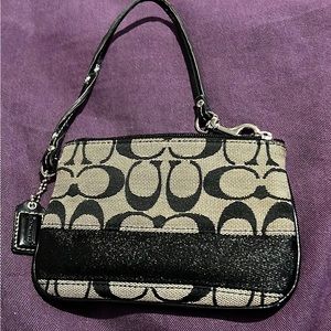 Coach Signature Canvas Zip Wristlet Tan and Black with Black interior